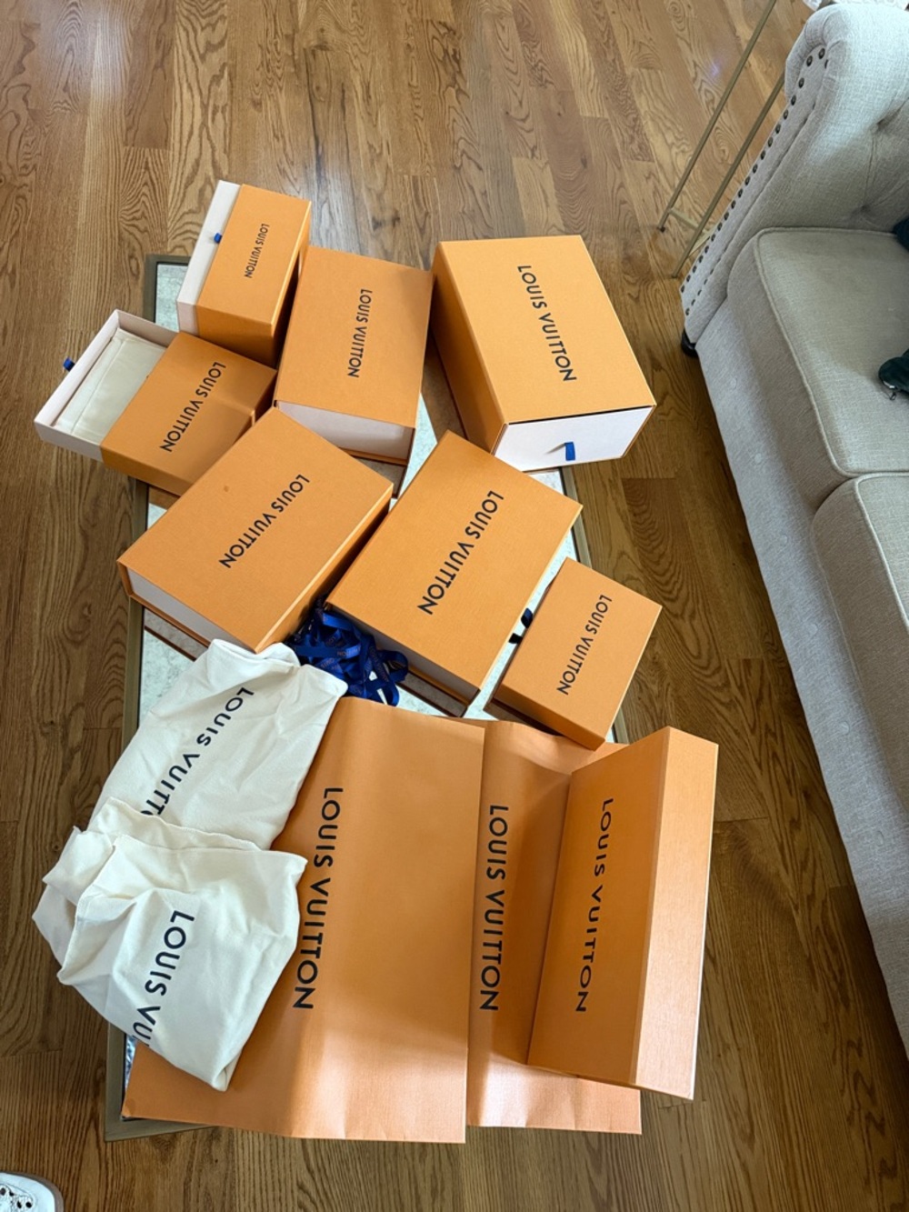Louis Vuitton Orange Boxes with White Dust Bags